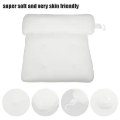 Unique Bargains Relax Bathtub Cushion Bath Pillow For Head Neck And Back With 6 Suction Cups White