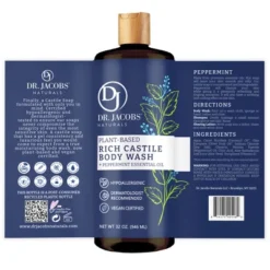 Dr Jacobs Naturals Rich Castile Peppermint Body Wash Hypoallergenic Vegan Sulfate-Free Paraben-Free Dermatologist Recommended 32oz - Peppermint -Body Care Shop GUEST b35871c4 54e5 497c bf36 1c2be5afa7ef